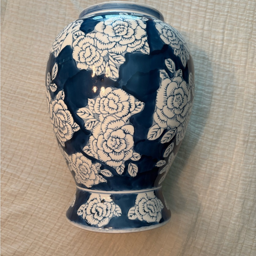 Navy and White Floral Vase